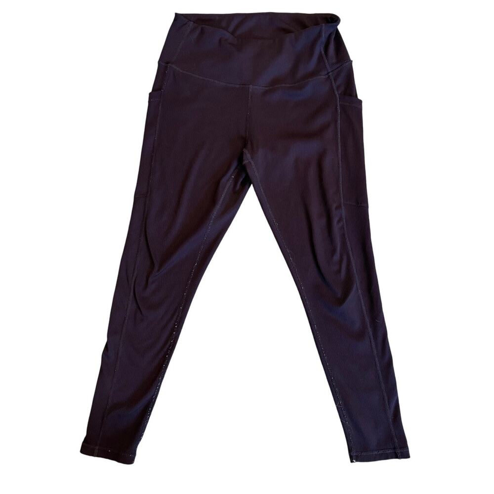 Zella Purple Ribbed Athletic Leggings Side Pockets Size Large
